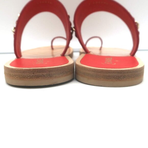 Chanel 19C CC Chain Toe-Strap Flat Slide Sandals Red Leather Size 37.5 - Picture 9 of 13